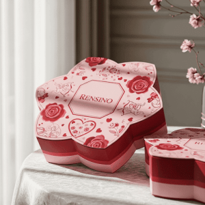 Scatola Regalo Rosa a Forma di Cuore con Motivo di Rose, Personalizzabile per Varie Occasioni