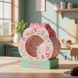 Boîte Cadeau Circulaire Rose avec Motif d'Animal Mignon, Convient pour les Cadeaux d'Enfants ou l'Affichage en Magasin, Fabriquée avec des Matériaux de Haute Qualité et Options de Personnalisation
