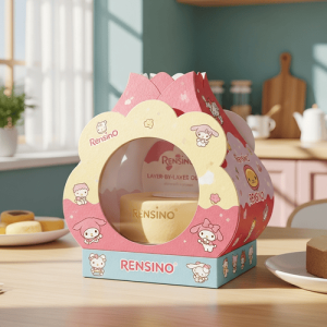 Boîte cadeau en papier rose avec design cartoon Rensino, personnalisable pour l'emballage de détail ou de cadeaux