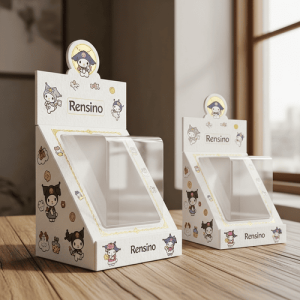 Scatola espositiva in carta bianca con design di personaggi dei cartoni animati, adatta per vendita al dettaglio o imballaggio regalo