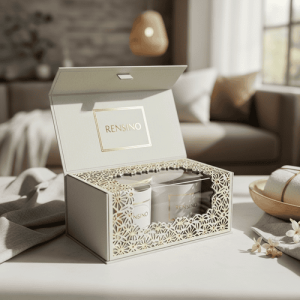 Boîte cadeau en papier rigide blanche avec motif floral découpé au laser, adaptée pour les cosmétiques, les bijoux ou l'emballage cadeau