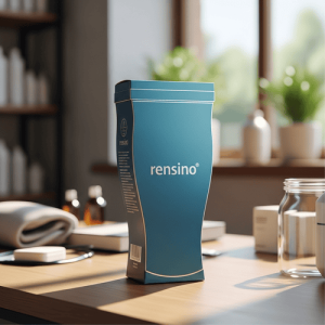 Rensinoロゴの青い紙チューブ、ギフトまたはリテールパッケージに適しており、カスタムデザインが利用可能