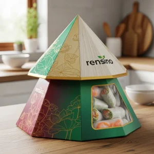 Boîte en papier en forme de pyramide colorée avec motif floral, adaptée à l'emballage alimentaire et à l'affichage de cadeaux, design personnalisable par notre usine
