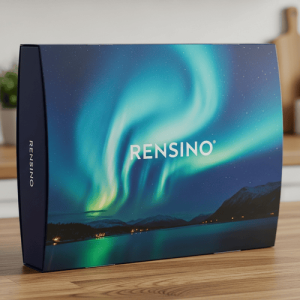 Blaue Geschenkbox mit Aurora-Muster, individuelles Design verfügbar