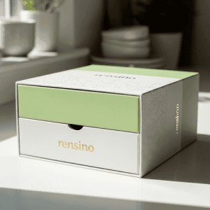 Scatola rigida di carta bianca e verde con motivo in rilievo, adatta per imballaggi regalo, cosmetici o al dettaglio