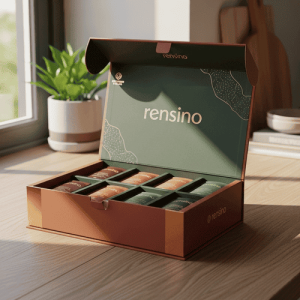 Rensinoロゴ付きカラフルな紙製ギフトボックス、プレミアムパッケージングとカスタマイズに適しています