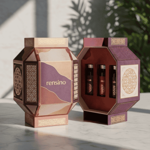 Lila und Gold Geometrische Papier Geschenkbox mit Elegantem Muster, Geeignet für Schmuck- oder Kosmetikverpackung
