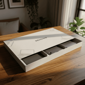 Boîte en papier rigide blanche avec tiroir coulissant, adaptée pour les emballages cadeaux ou de vente au détail, design personnalisable