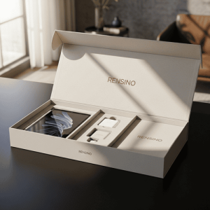 Boîte cadeau en papier rigide blanche avec insert personnalisé, adaptée pour l'emballage de bijoux ou de cosmétiques