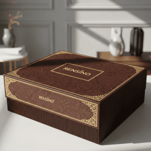 Brown Rigid Paper Box with Elegant Gold Pattern, Suitable for Gift, Cosmetic, or Retail Packaging