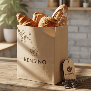 Bolsa de papel kraft con logotipo ecológico, adecuada para panadería o empaquetado de regalos