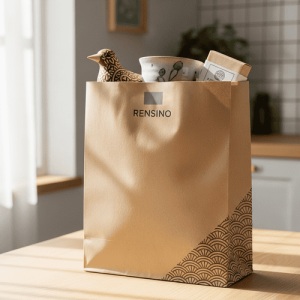 Bolsa de regalo de papel kraft con elegante patrón de olas, adecuada para empaques minoristas y de regalo
