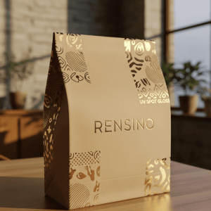 Bolsa de Regalo de Papel Beige con Patrón de Hoja de Oro, Adecuada para Empaque de Venta al por Menor y Regalo, Diseño Personalizado Disponible