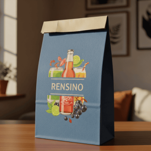 Borsa di Carta Blu per Regali con Illustrazione di Bevande, Design Personalizzato Disponibile