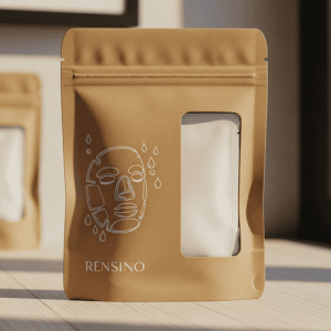 Bolsa de Papel Kraft em Pé com Ilustração de Rosto, Embalagem Personalizável para Cosméticos ou Alimentos