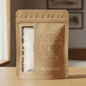 Saco de Papel Kraft em Pé com Janela Transparente e Ilustração de Rosto, Adequado para Embalagem de Cosméticos ou Alimentos, Personalizável pela Nossa Fábrica