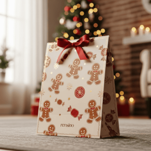 Sac-cadeau en papier blanc avec motif de pain d'épice, design personnalisé disponible