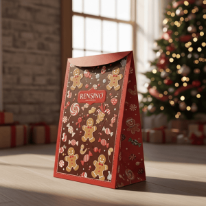 Bolsa de regalo de papel roja con patrón de pan de jengibre, diseño personalizado disponible
