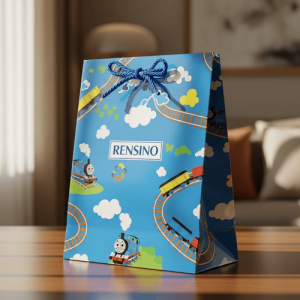 Sacchetto Regalo di Carta Blu con Motivo di Thomas il Treno, Design Personalizzato Disponibile