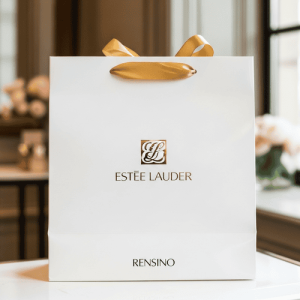 White Gift Bag with Gold Ribbon Handle, Elegant and Durable for Retail and Gift Packaging