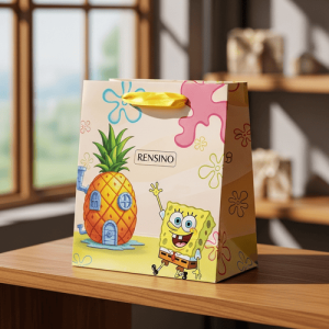 Sacchetto regalo di carta colorato con design di SpongeBob, adatto per regali per bambini e uso al dettaglio