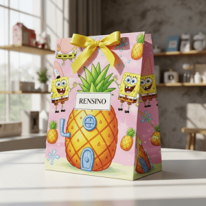 Sacchetto regalo di carta colorato con motivo di SpongeBob, design personalizzato disponibile
