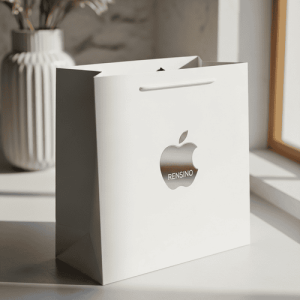 Sac-cadeau en papier blanc avec logo Apple, adapté pour le commerce de détail et l'emballage cadeau, personnalisable avec impression de logo