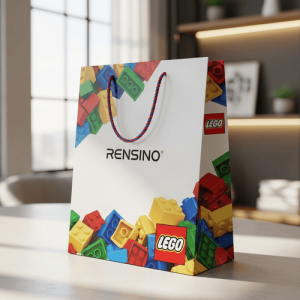 Sac cadeau en papier blanc avec motif LEGO, design personnalisé disponible