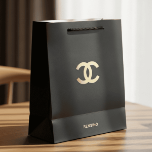 Sac en papier noir avec logo, adapté pour le commerce de détail et les cadeaux, design personnalisable