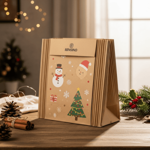 Bolsa de regalo de papel kraft con patrón navideño, personalizable para empaques de vacaciones