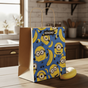 Sacchetto regalo di carta colorato con motivo Minions, adatto per imballaggio al dettaglio e regalo