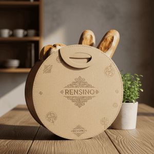Scatola Regalo Rotonda in Carta Kraft con Manico, Design Personalizzato Disponibile