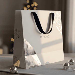 White Gift Bag with Snowflake Pattern, Suitable for Retail and Gift Packaging, Customizable by RENSINO