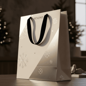 White Gift Bag with Snowflake Pattern, Suitable for Holiday Gifts, Custom Logo Printing Available