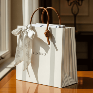 Borsa della Spesa di Carta Bianca con Manici in Corda e Fiocco di Nastro, Adatta per Vendita al Dettaglio e Imballaggio Regali