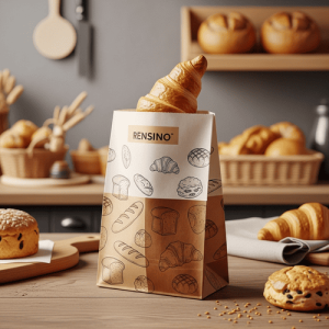 Sacola de Papel Kraft com Padrão de Pão, Adequada para Padarias e Varejo, Design Personalizado Disponível