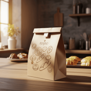 Kraftpapier-Geschenktüte mit Lebensmittelillustration, individuelle Gestaltung verfügbar