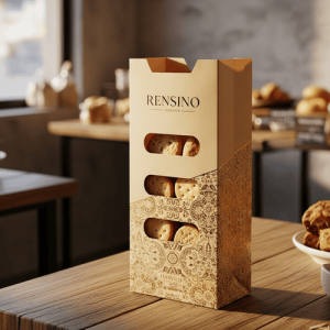 Kraftpapier-Geschenkbox mit Fenster und elegantem Muster, geeignet für Lebensmittel oder Einzelhandelsverpackung