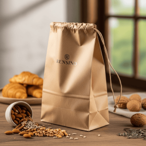 Sacola de Papel Kraft com Fecho de Cordão, Adequada para Presentes, Varejo ou Embalagem de Alimentos, Personalizável pela RENSINO