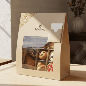 Kraftpapier-Geschenkbox mit klarem Fenster und Kartensteckplatz, geeignet für Einzelhandels- und Präsentationsverpackungen