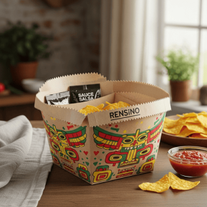 Recipiente de Papel Colorido para Alimentos com Padrão Único, Adequado para Embalagem de Varejo e Presentes