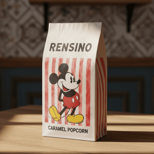 White Paper Bag with Mickey Mouse Illustration, Suitable for Retail or Gift Packaging, Custom Design Available
