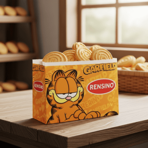 Orangefarbene Papiergeschenkbox mit Garfield-Cartoon, individuelles Design verfügbar