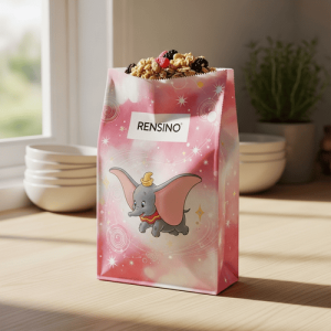 Saco de Papel Rosa para Presentes com Padrão de Elefante e Estrela, Personalizável para Uso em Varejo ou Presentes