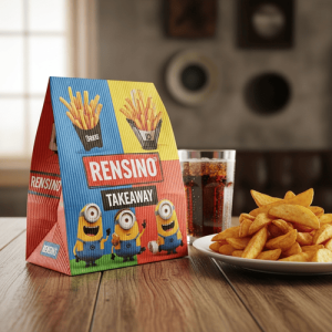 Caixa de Papel Colorida para Presentes com Design de Minions e Batatas Fritas, Adequada para Embalagem de Varejo ou Presentes