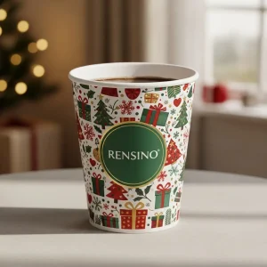 Festive Paper Cup with Christmas Pattern, Suitable for Hot Beverages, Custom Printing Available