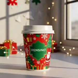 Gobelet en papier rouge avec motif de Noël, adapté pour les boissons de fête, impression personnalisée disponible