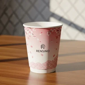 Pink Paper Cup with Cherry Blossom Pattern, Suitable for Beverage and Gift Packaging, Custom Design Available