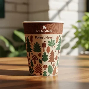 Forest Heart Paper Cup with Leaf and Mushroom Pattern, Custom Design Available