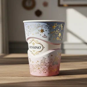 Bicchiere di Carta Colorato con Stampa in Foil Oro, Adatto per Confezioni di Bevande o Regali, Design Personalizzato Disponibile